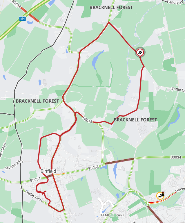 map: Binfield 10K road race route