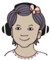 Illustration of a young girl with short, dark hair wearing headphones.