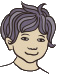 Illustration of an Asian child with short, dark, wavy hair.