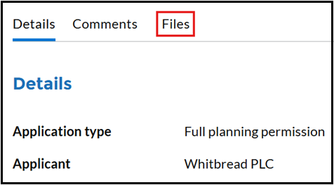 Location of documents link which is labelled as files. Link is enclosed in a red box.