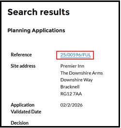 Location of application number link. Link is enclosed by a red boarder.
