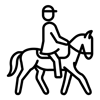A simple drawing of a person riding a horse.