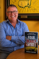 Author Gordon Simpson, posing with his book Four Deadly Swings