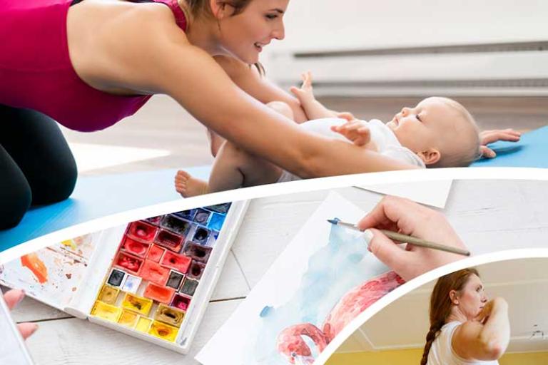 Mother and baby class, watercolour class and chair fitness class