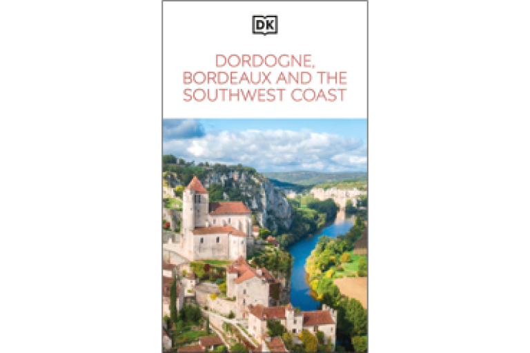Book cover with French houses, countryside and winding river