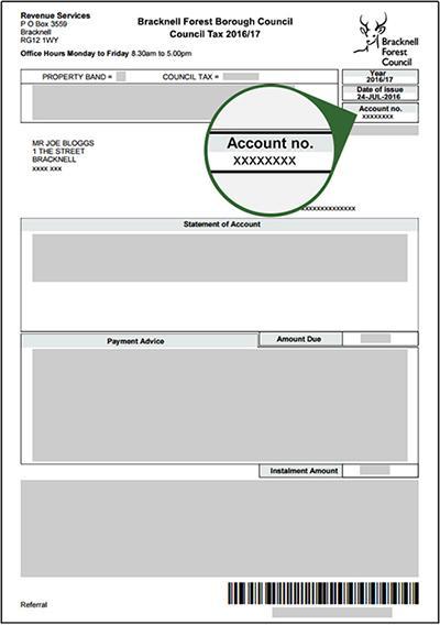 Example of council tax bill showing account number on the right near the top