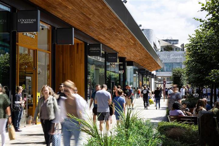 People walking through a busy shopping street 