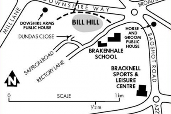 Map showing location of Bill Hill on Downshire Way