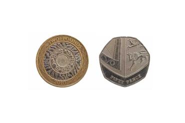 2 pound coin and 50 pence coin