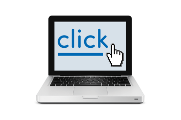 Laptop with the word click